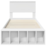 Bed Frame with Shelf Manual White 90 x 190 cm Engineered Wood - Close-Up Angle