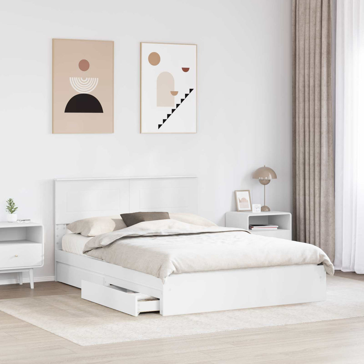 Storage Bed with Drawer White 150 x 200 cm Engineered Wood
