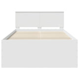 Bed Frame with Headboard White 135 x 190 cm Engineered Wood - Close-Up Angle
