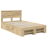 Bed Frame Sonoma Oak 137 x 203 cm Engineered Wood - Top-Down View
