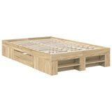 Bed Frame Sonoma Oak 137 x 203 cm Engineered Wood - Rear View