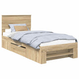 Bed Frame with Headboard Sonoma Oak 90 x 200 cm Engineered Wood - Front View