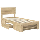 Bed Frame with Headboard Sonoma Oak 90 x 200 cm Engineered Wood - 45-Degree Angle