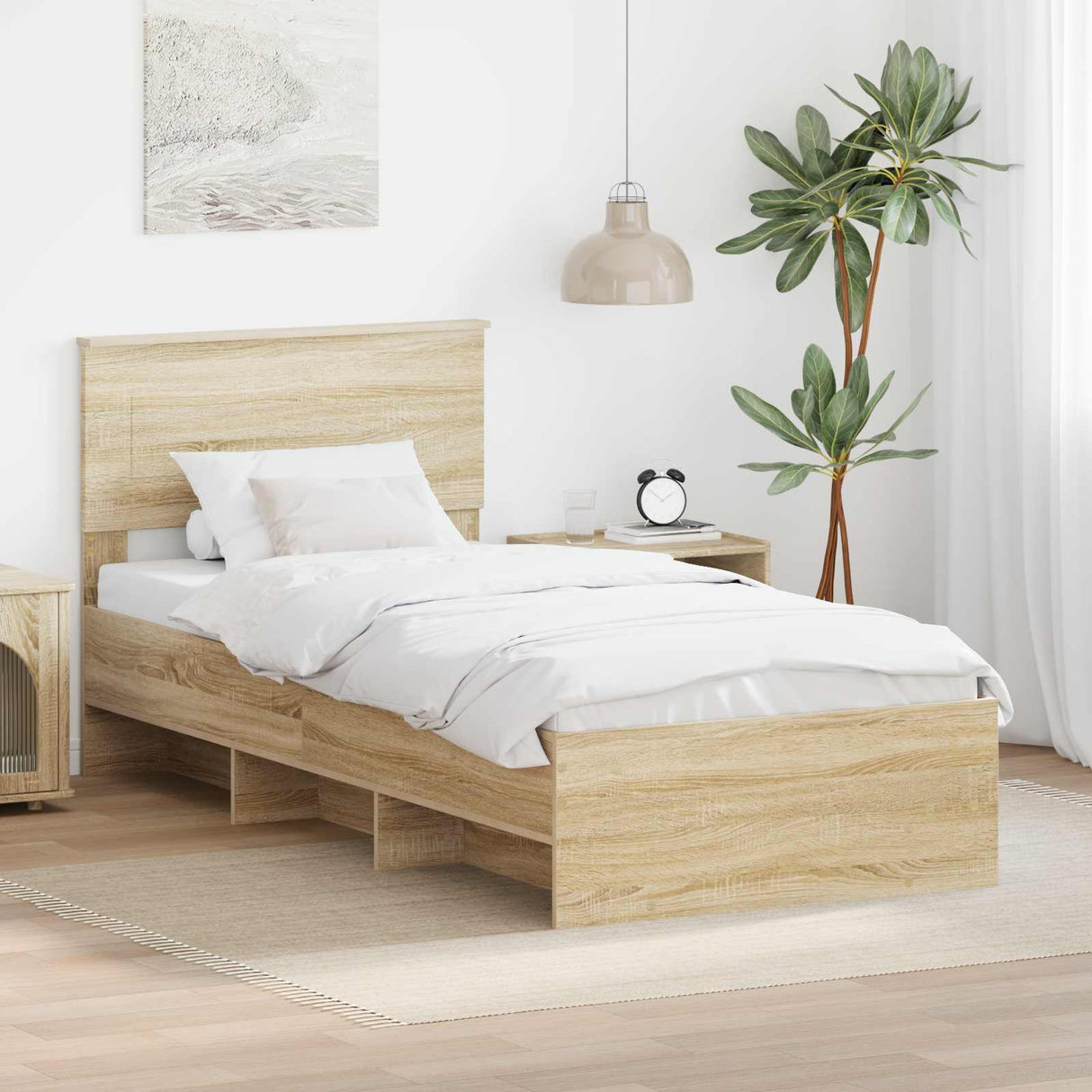 Bed Frame with Headboard Sonoma Oak 90 x 200 cm Engineered Wood