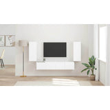 TV Wall Cabinet Set Wall-mounted 4 pcs White Engineered Wood