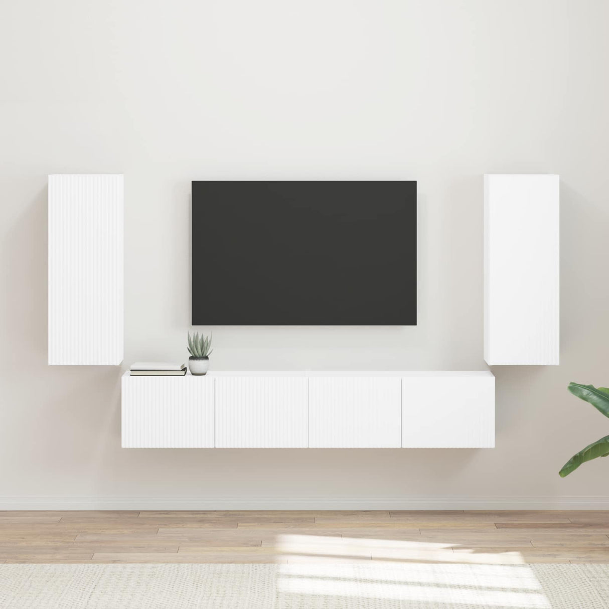 TV Wall Cabinet Set 4 pcs White Engineered Wood