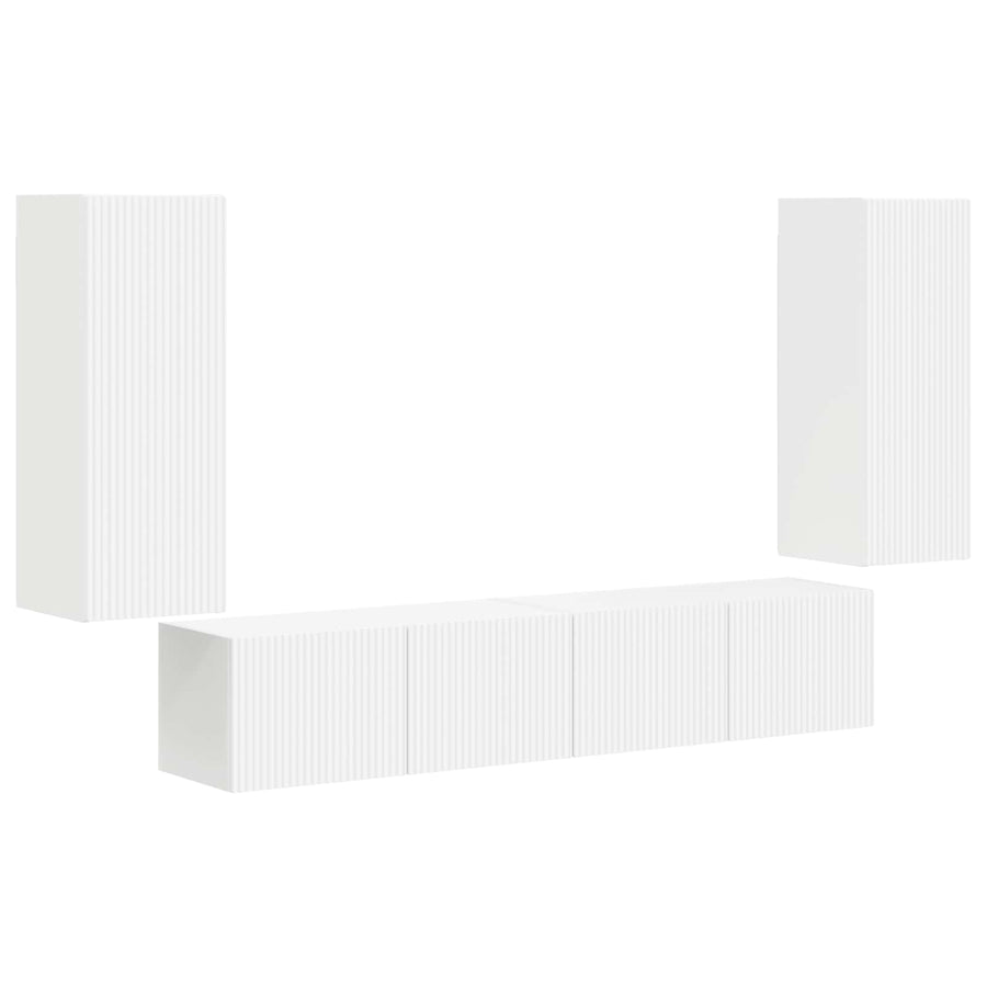 TV Wall Cabinet Set 4 pcs White Engineered Wood