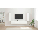 TV Wall Cabinet Set Wall-mounted 4 pcs White Engineered Wood