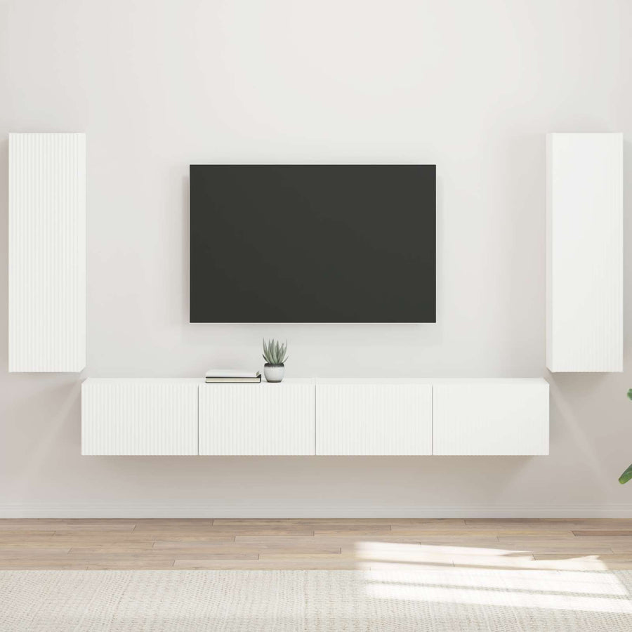TV Wall Cabinet Set 4 pcs White Engineered Wood