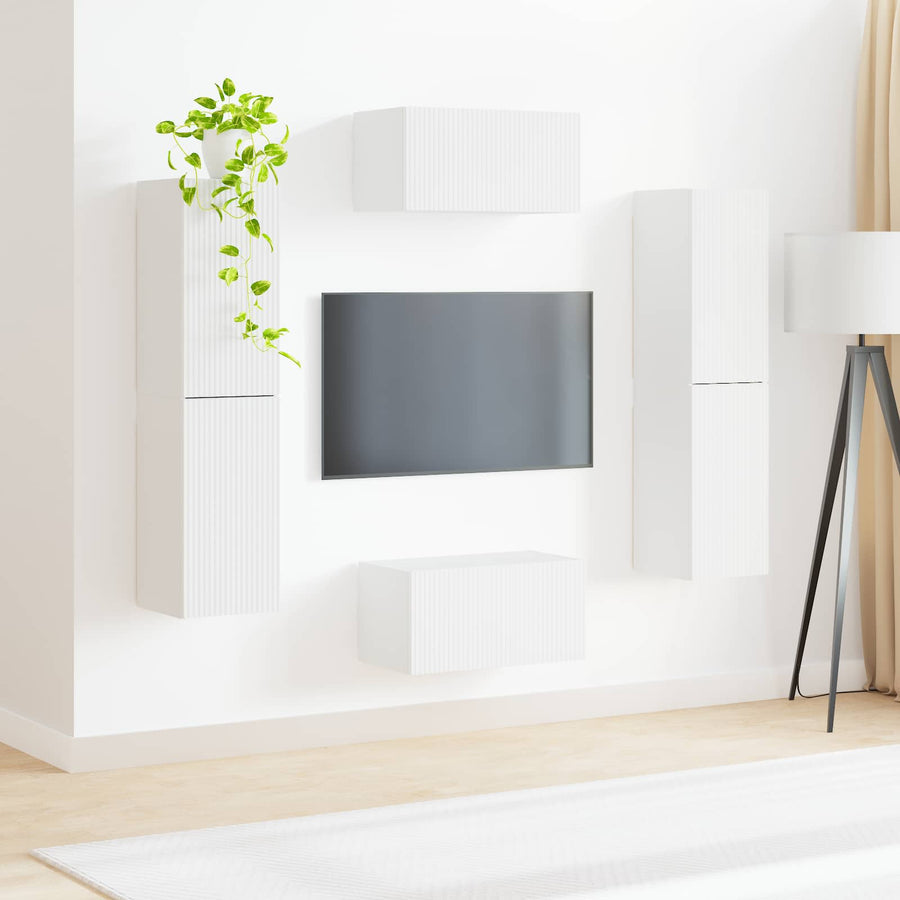 TV Cabinet Set 6 pcs White Engineered Wood