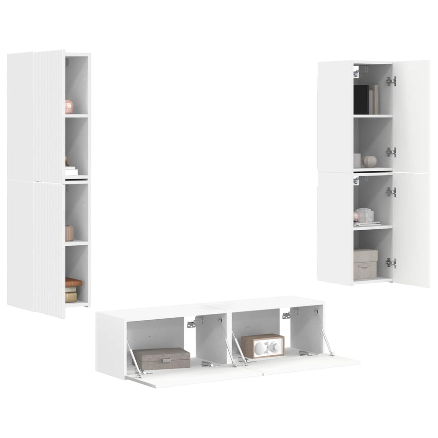 TV Cabinet Set 6 pcs White Engineered Wood