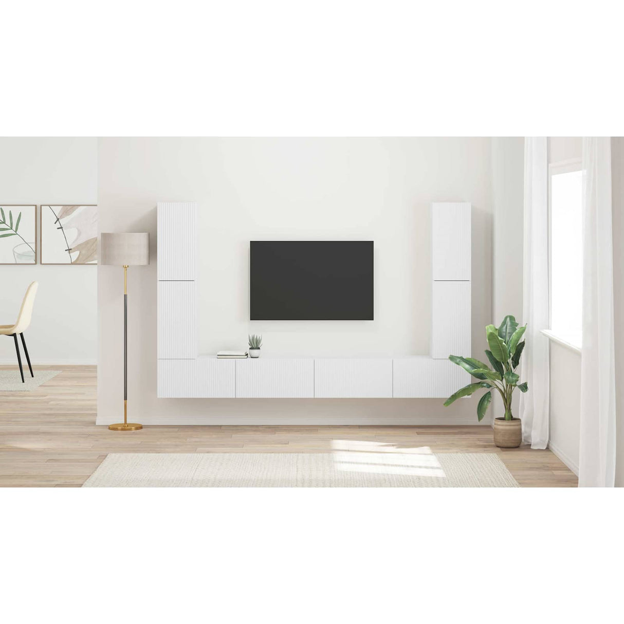 TV Cabinet Set 8 pcs White Engineered Wood