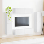 TV Cabinet Set 8 pcs White Engineered Wood