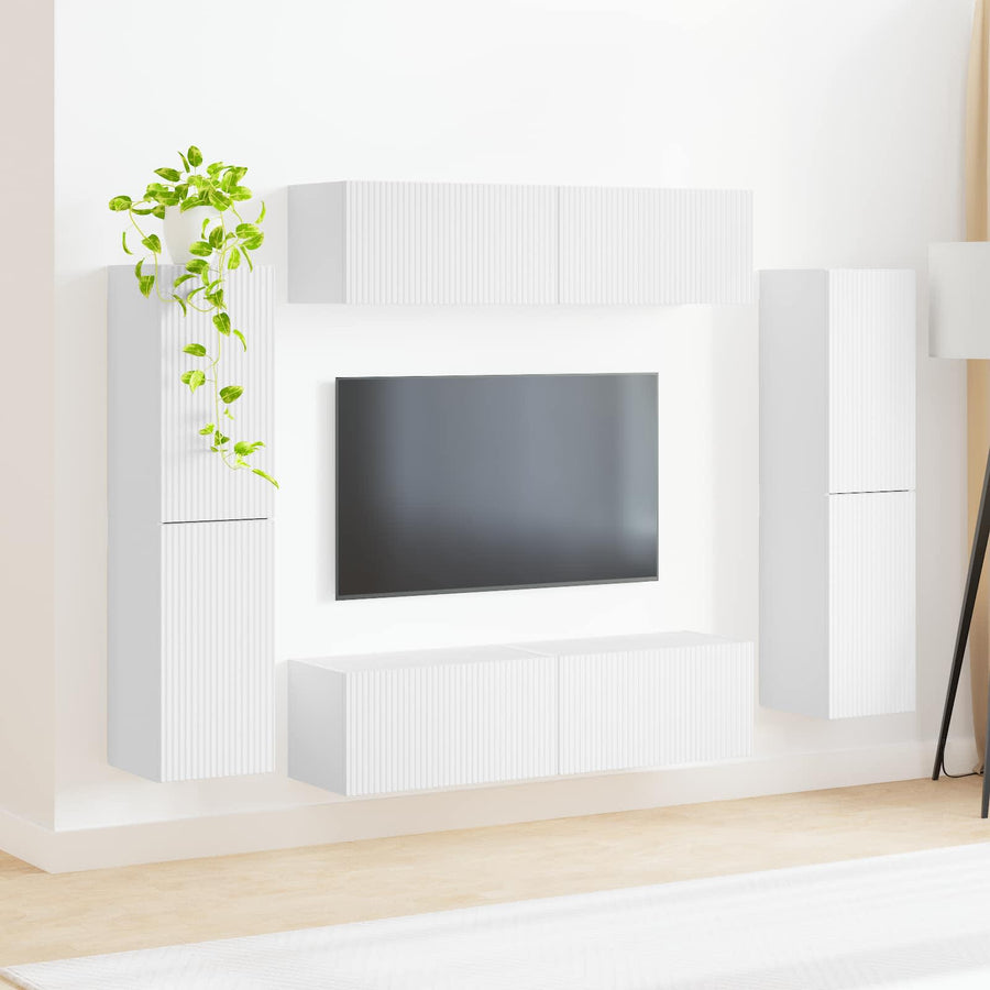 TV Cabinet Set 8 pcs White Engineered Wood