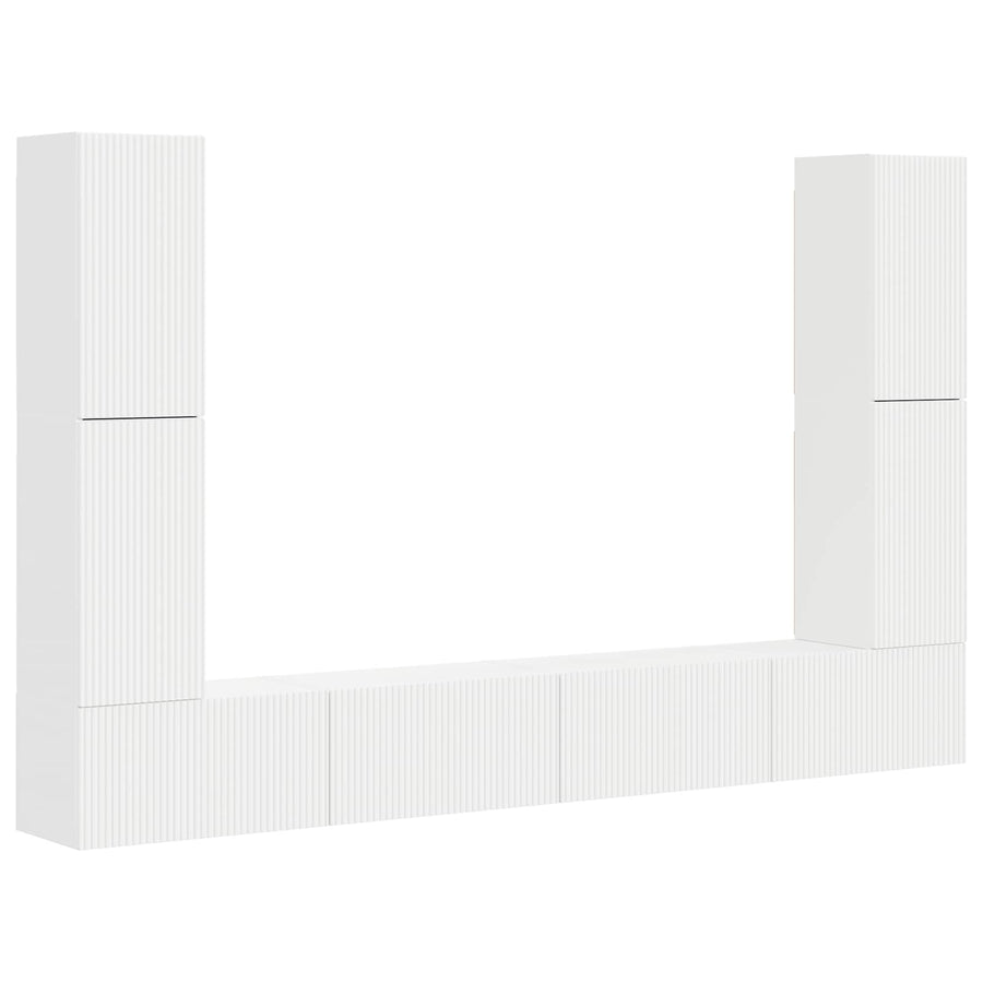 TV Cabinet Set 8 pcs White Engineered Wood