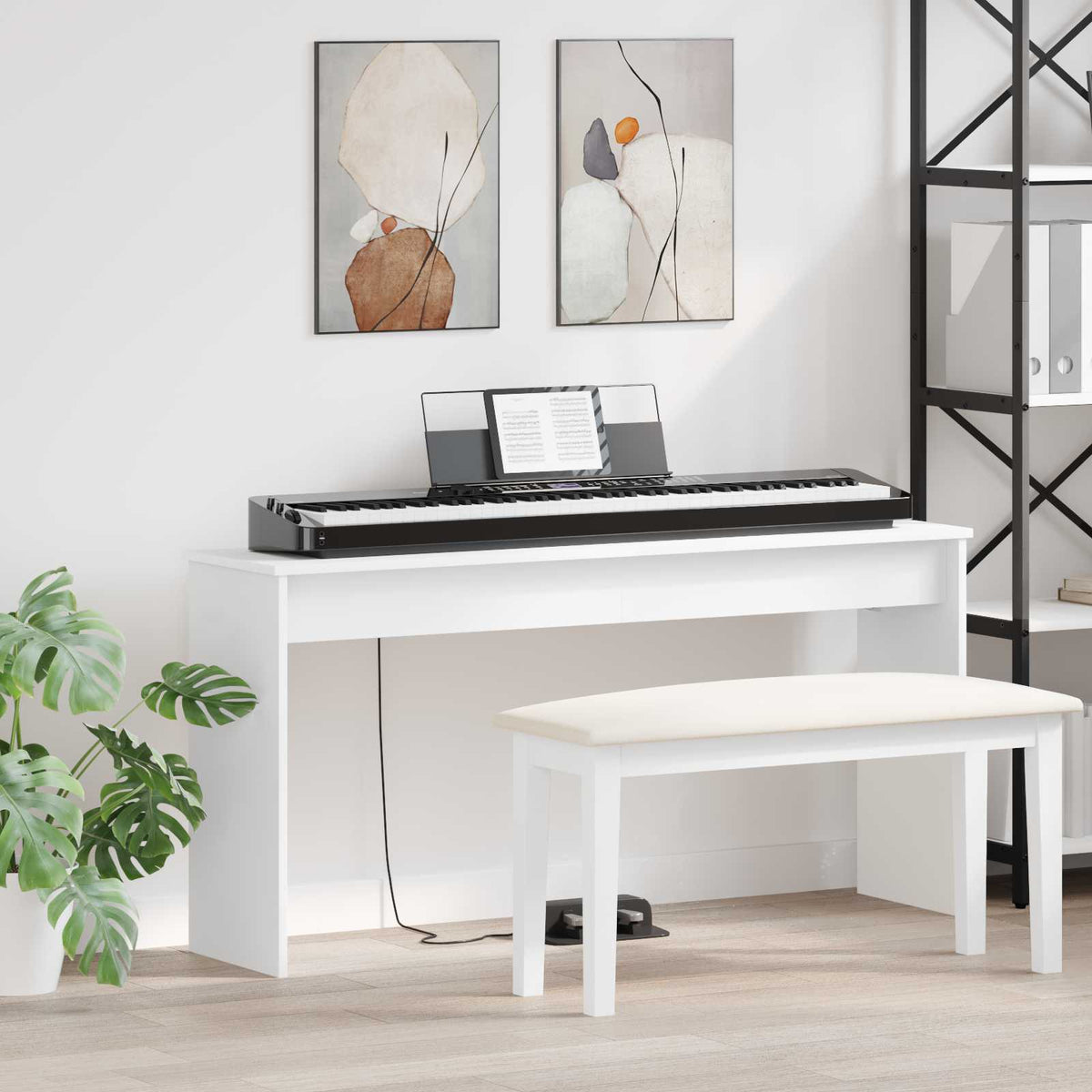 Keyboard Stand White 130 x 32 x 64 cm Engineered Wood