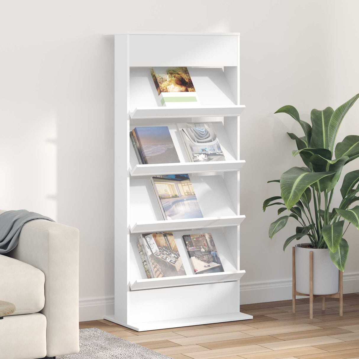 Magazine Rack White 70 x 41 x 156 cm Engineered Wood