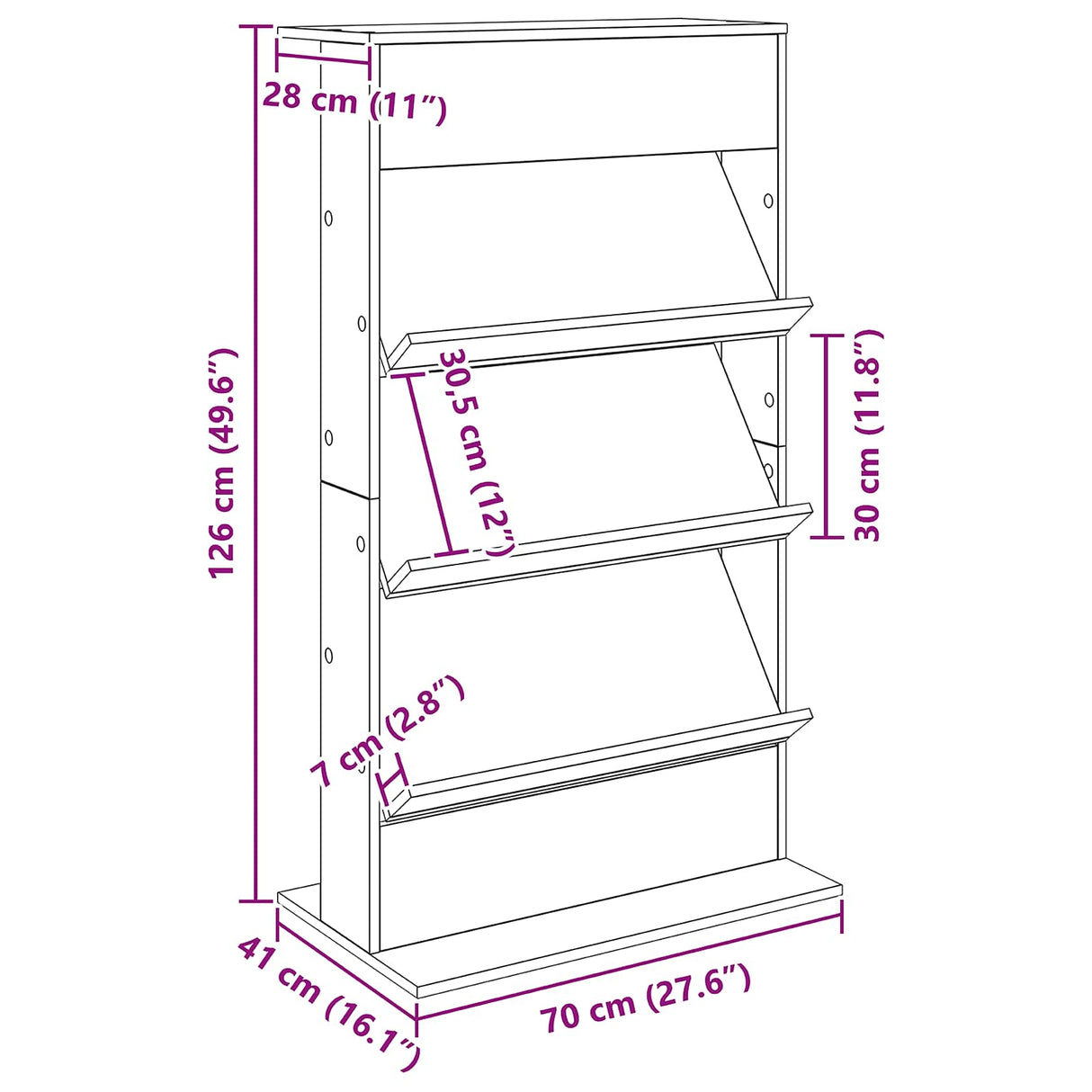 Magazine Rack with Shelf White 70 x 41 x 126 cm Engineered Wood