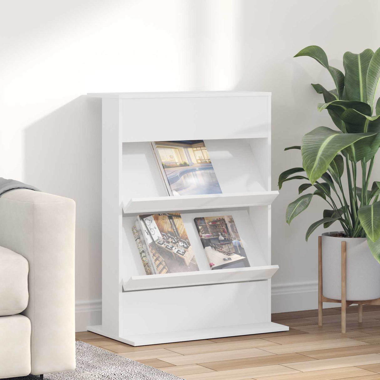 Magazine Rack White 70 x 41 x 96 cm Engineered Wood
