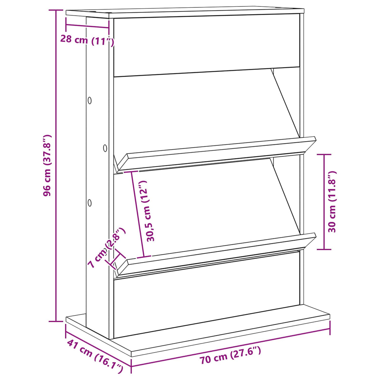 Magazine Rack with Shelf White 70 x 41 x 96 cm Engineered Wood