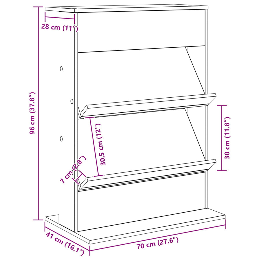 Magazine Rack White 70 x 41 x 96 cm Engineered Wood