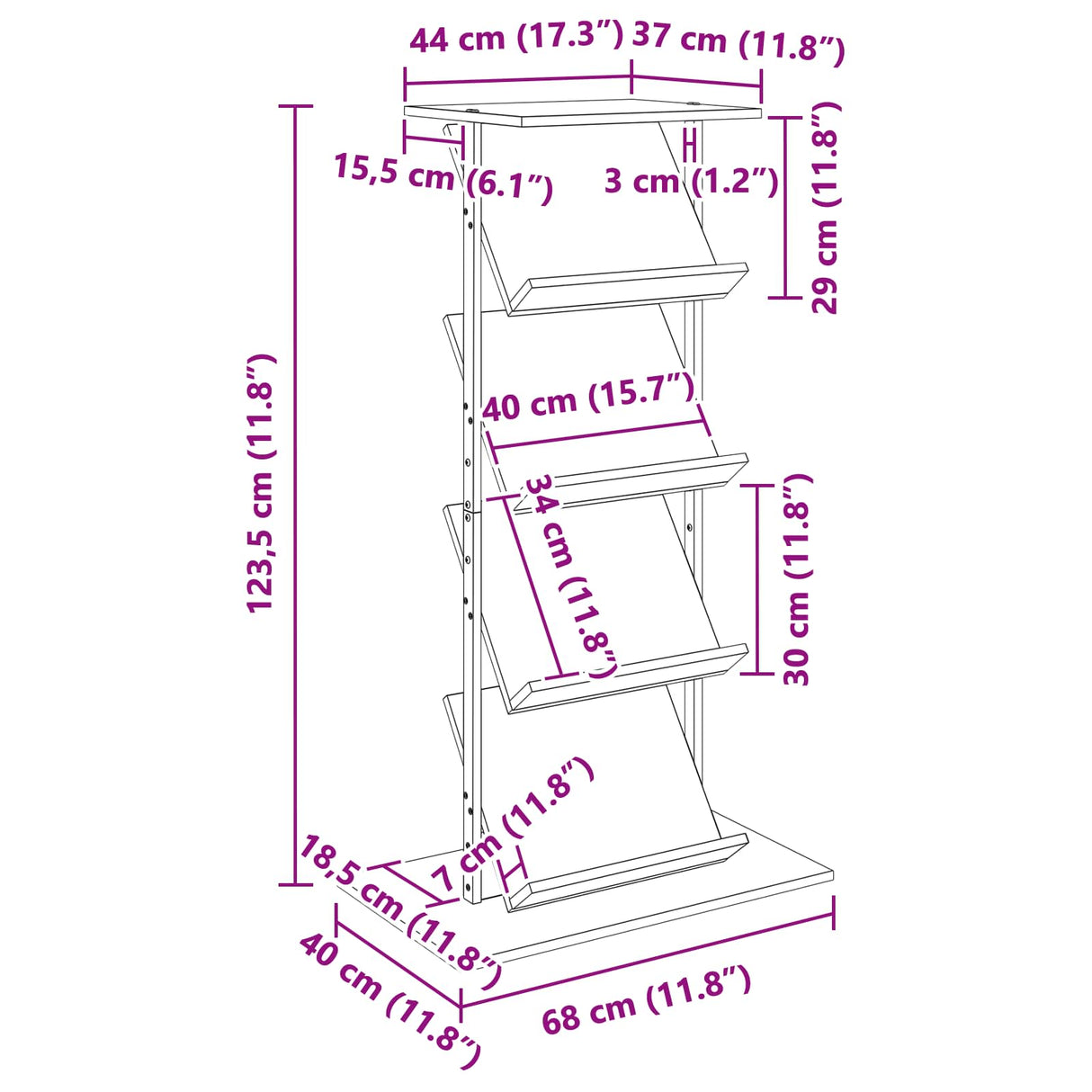 Magazine Rack Black Oak 68 x 40 x 123.5 cm Engineered Wood