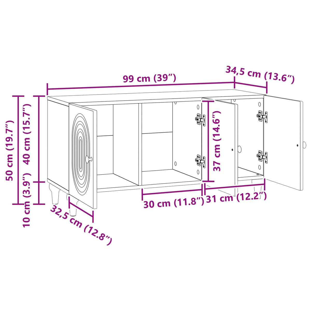 TV Cabinet White 99 x 34.5 x 50 cm Engineered Wood