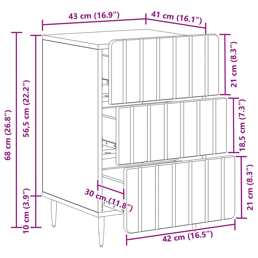 Bedside Cabinet White 43 x 41 x 68 cm Engineered Wood