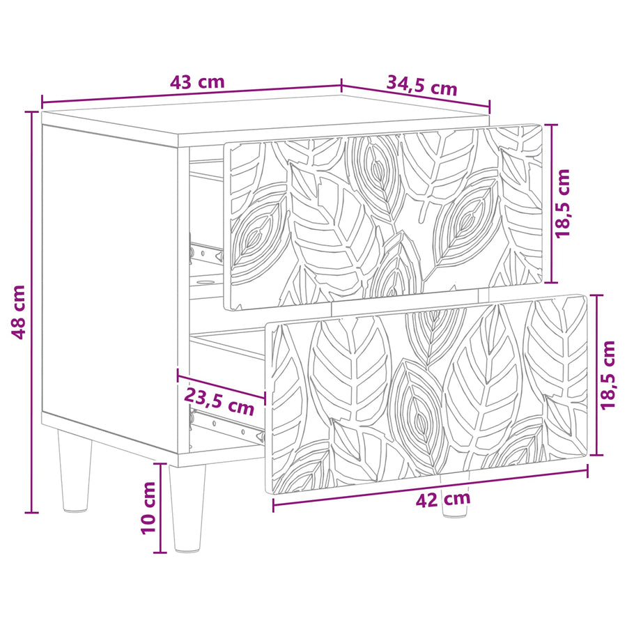 Bedside Table White 43 x 34.5 x 48 cm Engineered Wood