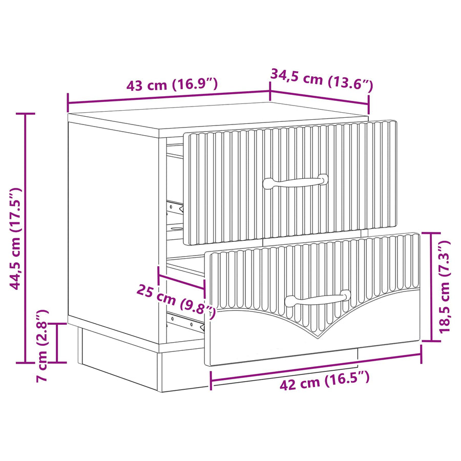 Bedside Cabinet White 43 x 34.5 x 44.5 cm Engineered Wood