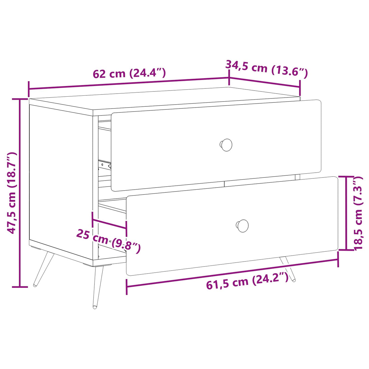 Bedside Cabinet White 62 x 34.5 x 47.5 cm Engineered Wood