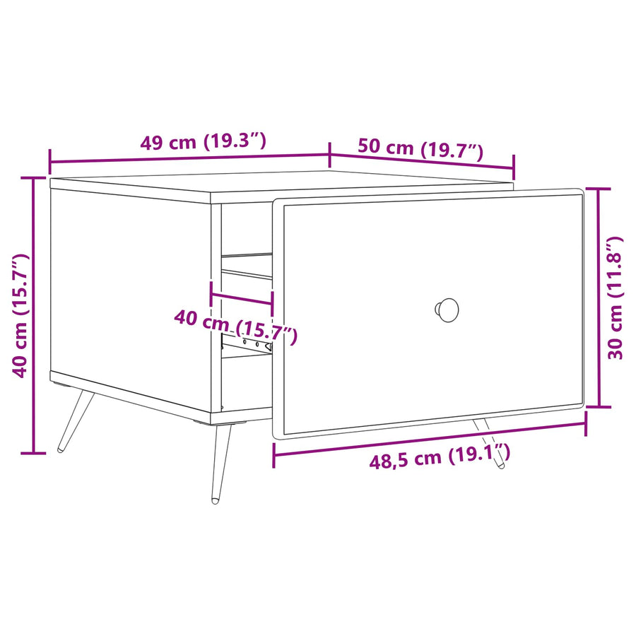 Coffee Table with Drawer White 49 x 50 x 40 cm Engineered Wood