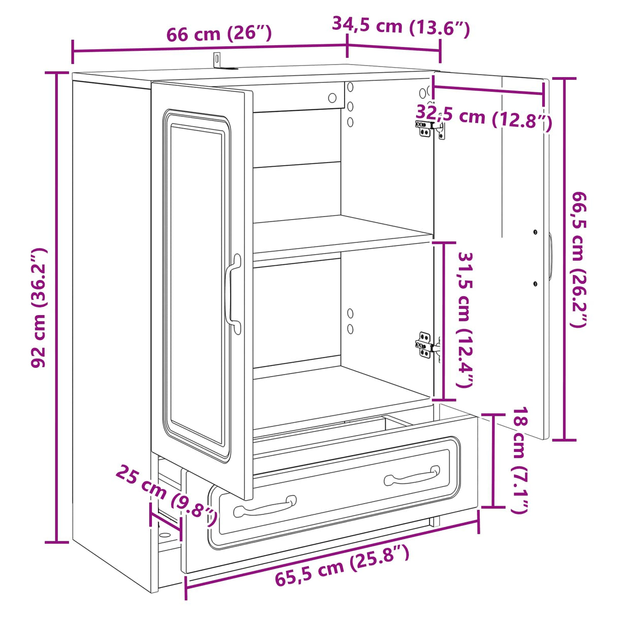 Sideboard with Drawer White 66 x 34.5 x 92 cm Engineered Wood