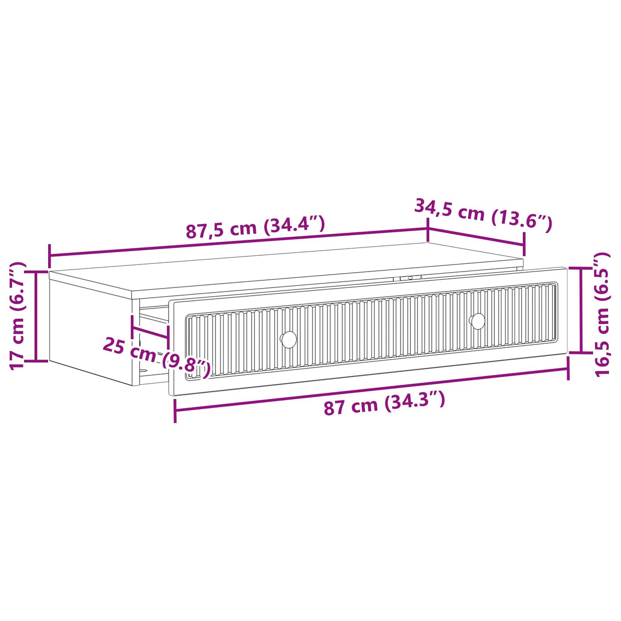 Wall-Mounted Side Table Wall-mounted White 87.5 x 34.5 x 17 cm