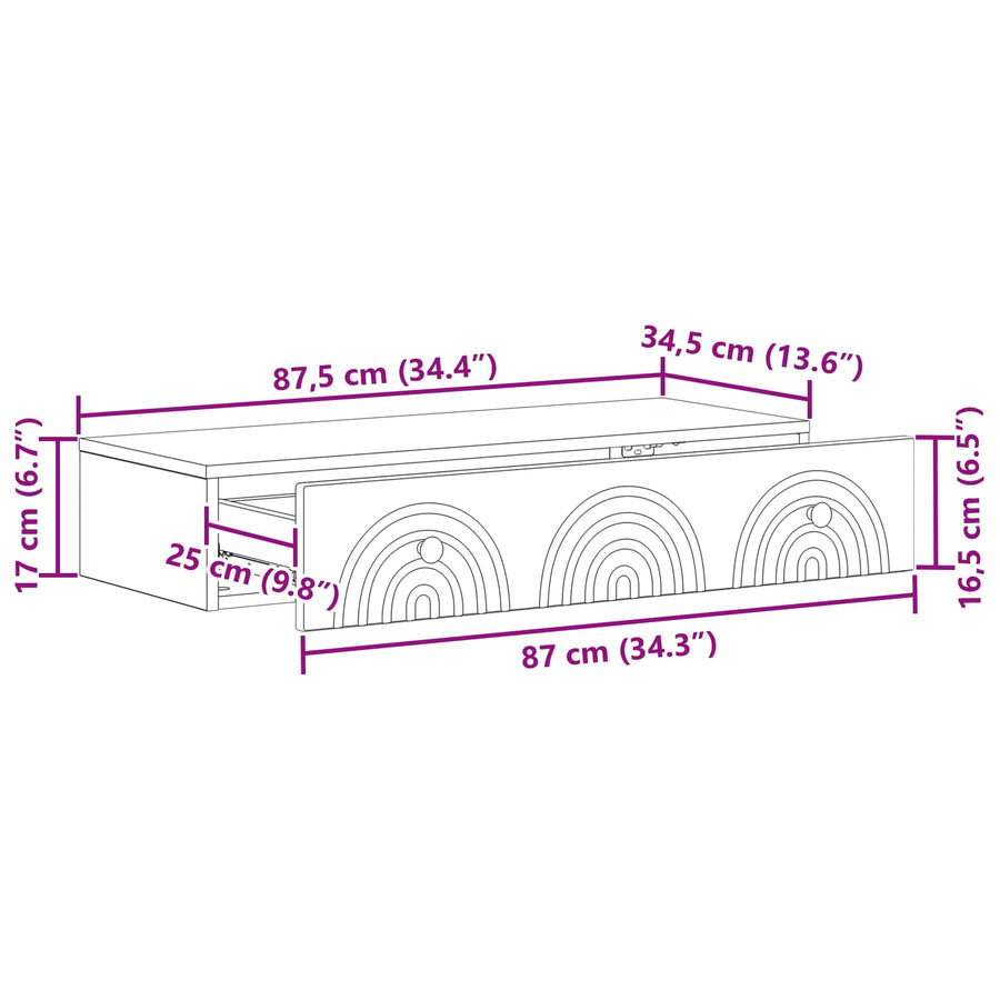 Wall-Mounted Side Table Wall-mounted White 87.5 x 34.5 x 17 cm