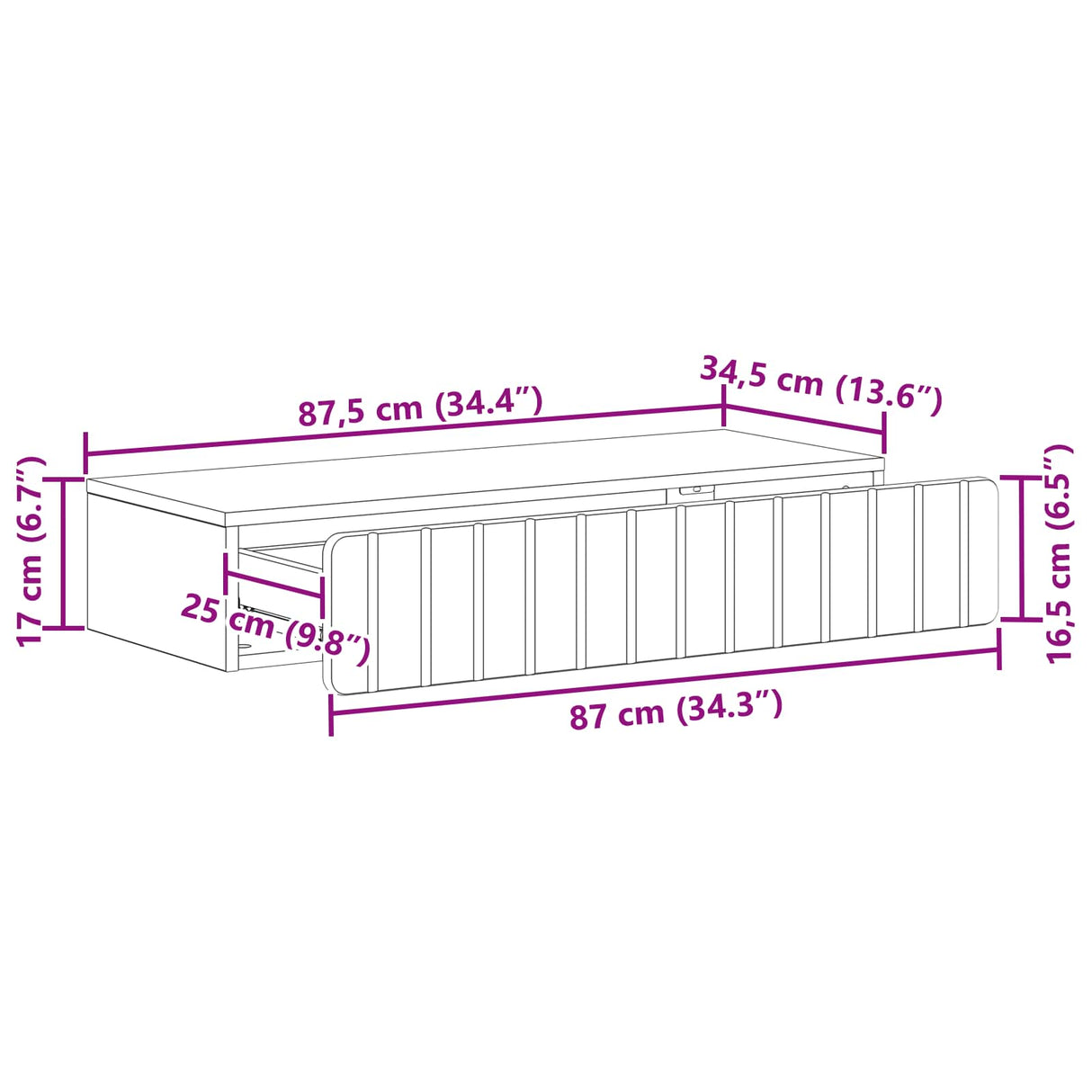Wall-Mounted Side Table Wall-mounted White 87.5 x 34.5 x 17 cm