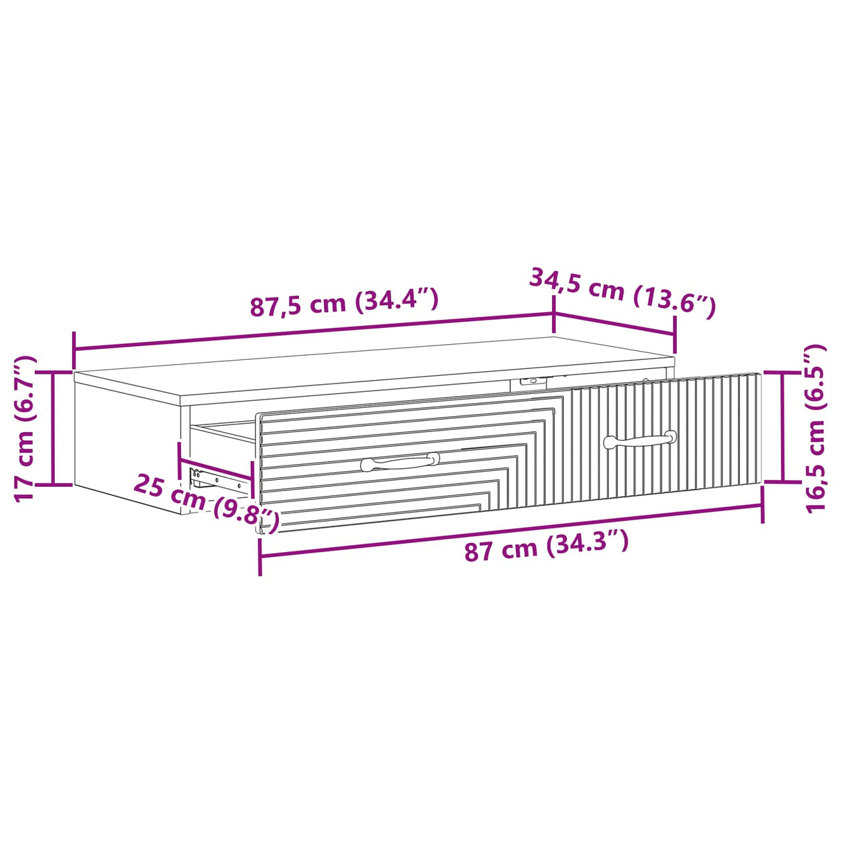 Wall-Mounted Side Table Wall-mounted White 87.5 x 34.5 x 17 cm