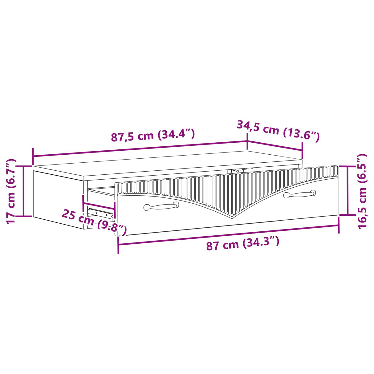 Wall-Mounted Side Table Wall-mounted White 87.5 x 34.5 x 17 cm