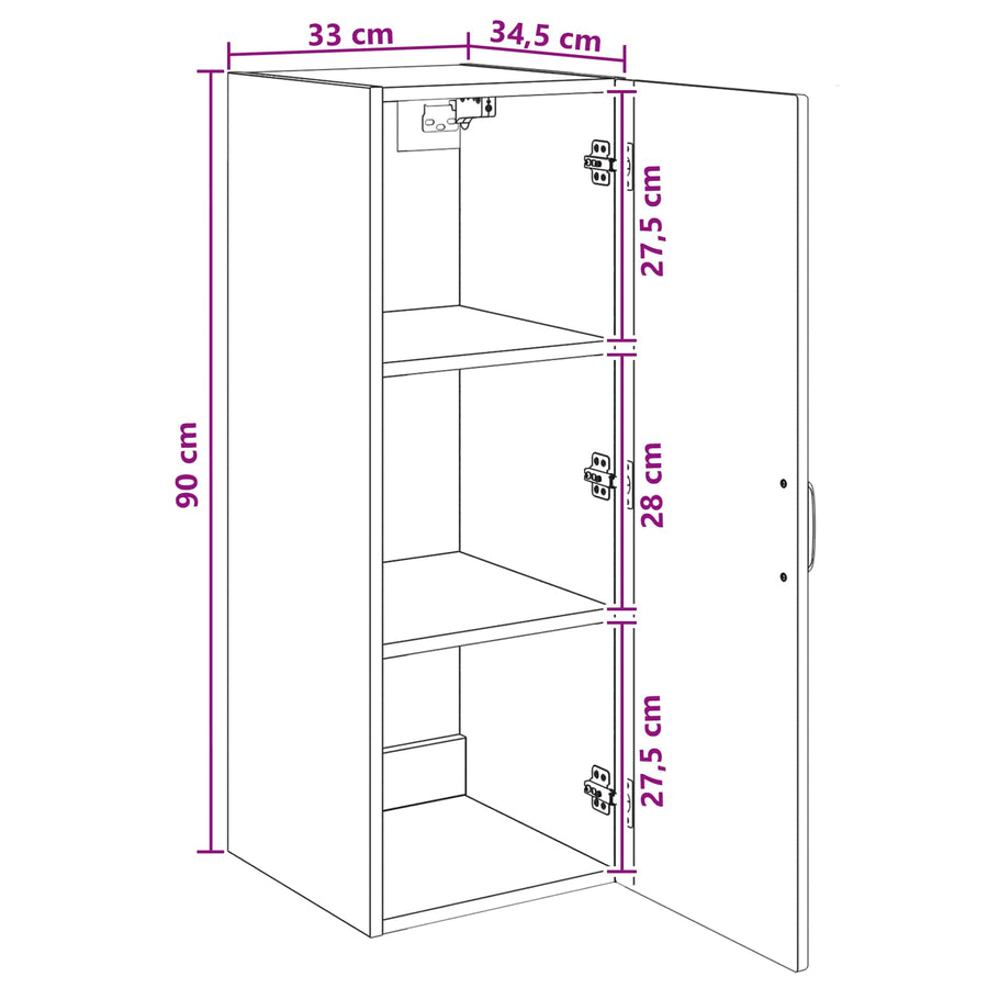Wall-Mounted Cabinet 33 x 34.5 x 90 cm Engineered Wood White