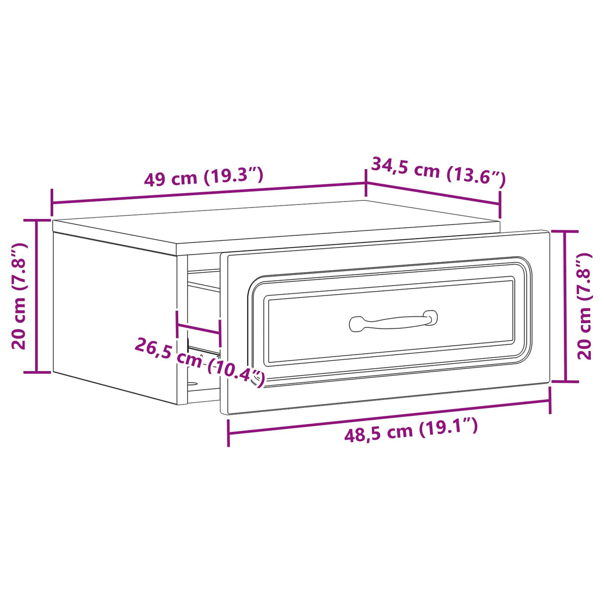 Wall-Mounted Bedside Cabinet White 49 x 34.5 x 20 cm