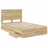 Bed Frame with Drawer Sonoma Oak 135 x 190 cm Engineered Wood - 45-Degree Angle