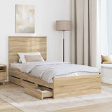 Bed Frame with Drawer Sonoma Oak 90 x 190 cm Engineered Wood - Side View