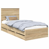 Bed Frame with Drawer Sonoma Oak 90 x 190 cm Engineered Wood - Front View