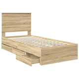 Bed Frame with Drawer Sonoma Oak 90 x 190 cm Engineered Wood - 45-Degree Angle