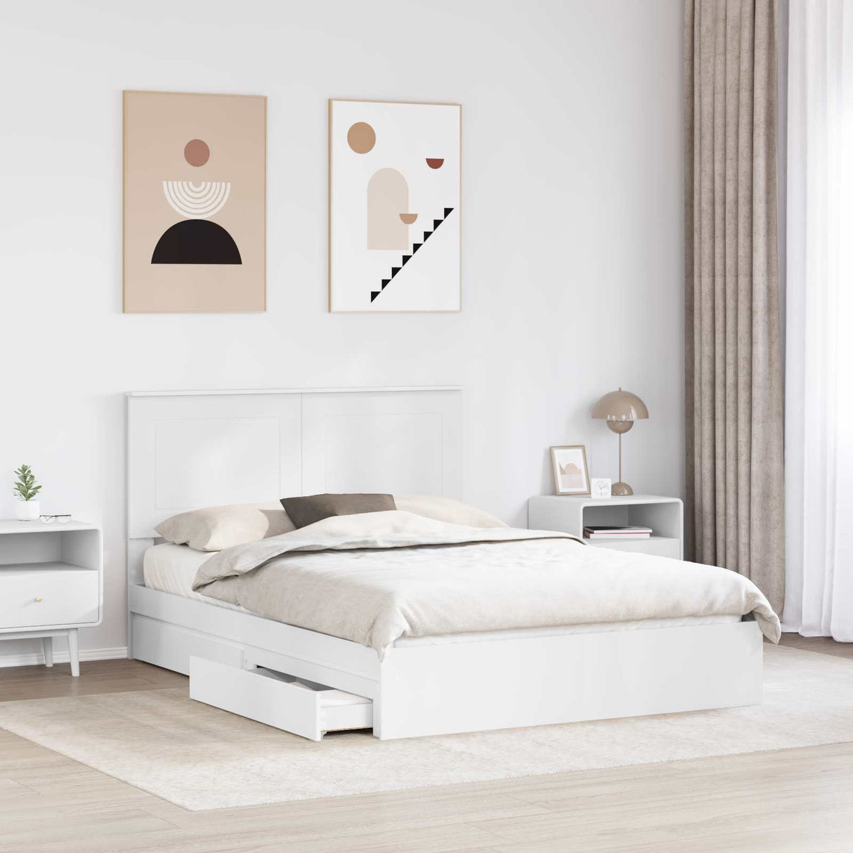 Storage Bed with Drawer White 150 x 200 cm Engineered Wood