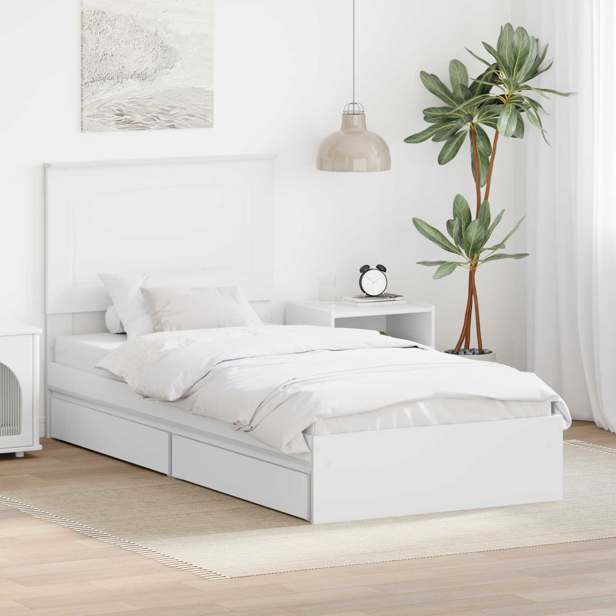 Storage Bed with Headboard White 90 x 190 cm Engineered Wood