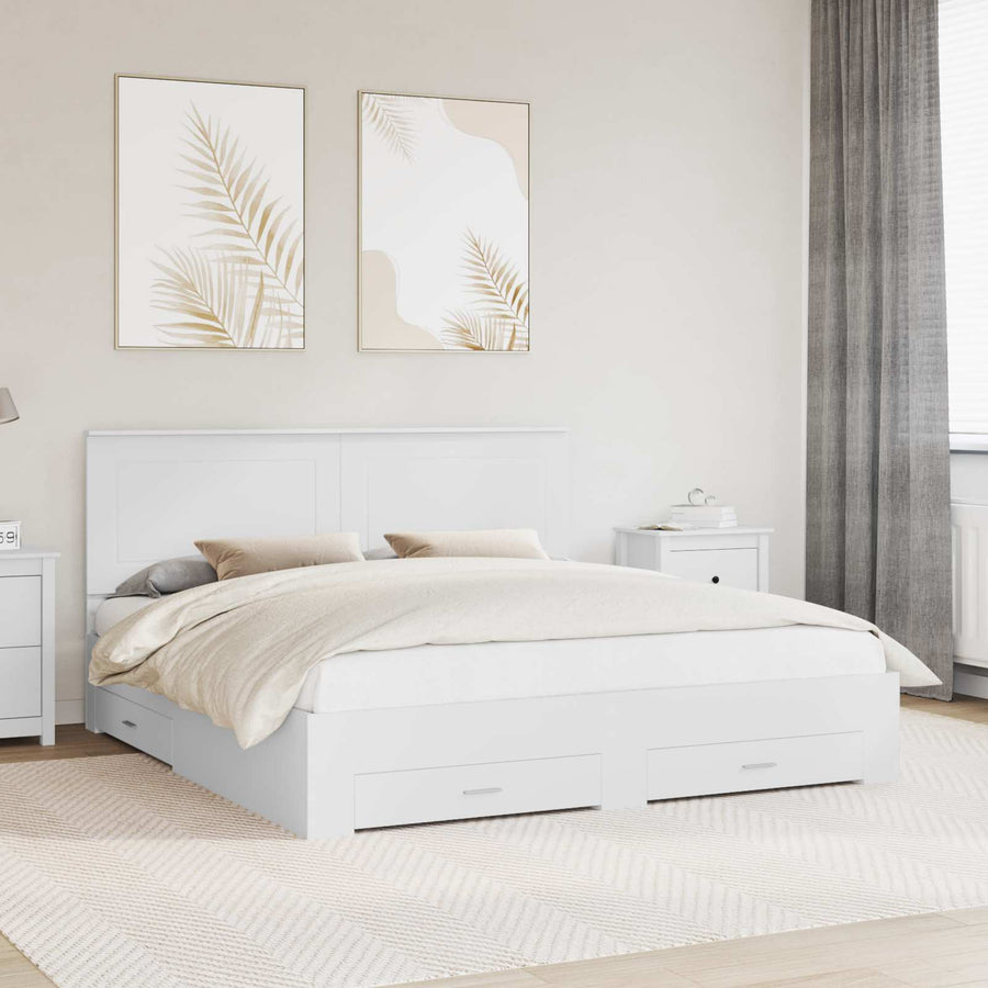 Bed Frame with Drawer White 180 x 200 cm Engineered Wood