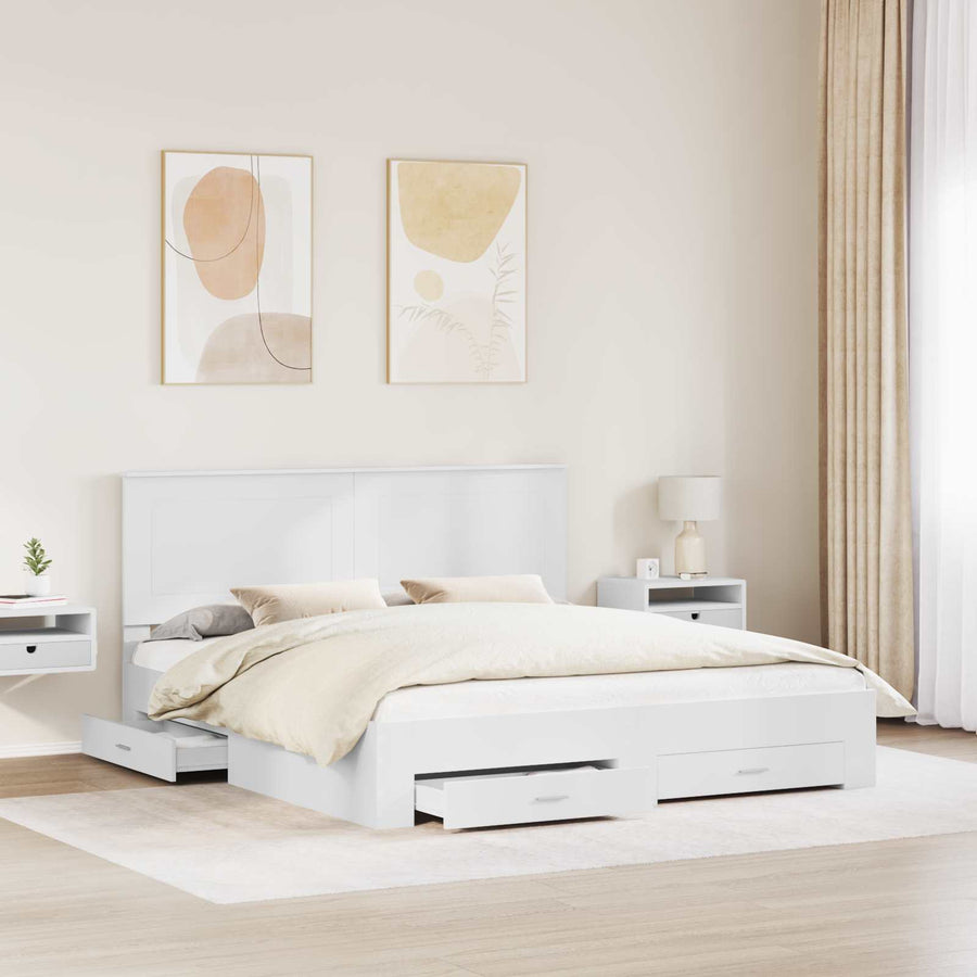 Bed Frame with Drawer White 180 x 200 cm Engineered Wood