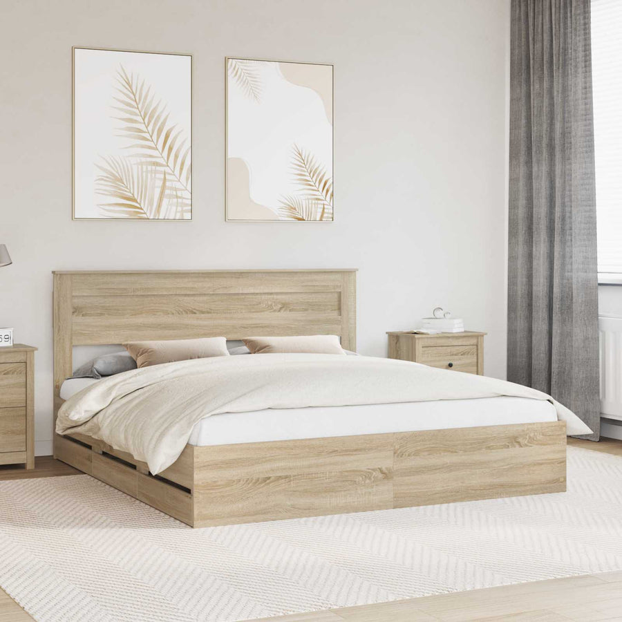 Bed Frame with Drawer Sonoma Oak 180 x 200 cm Engineered Wood