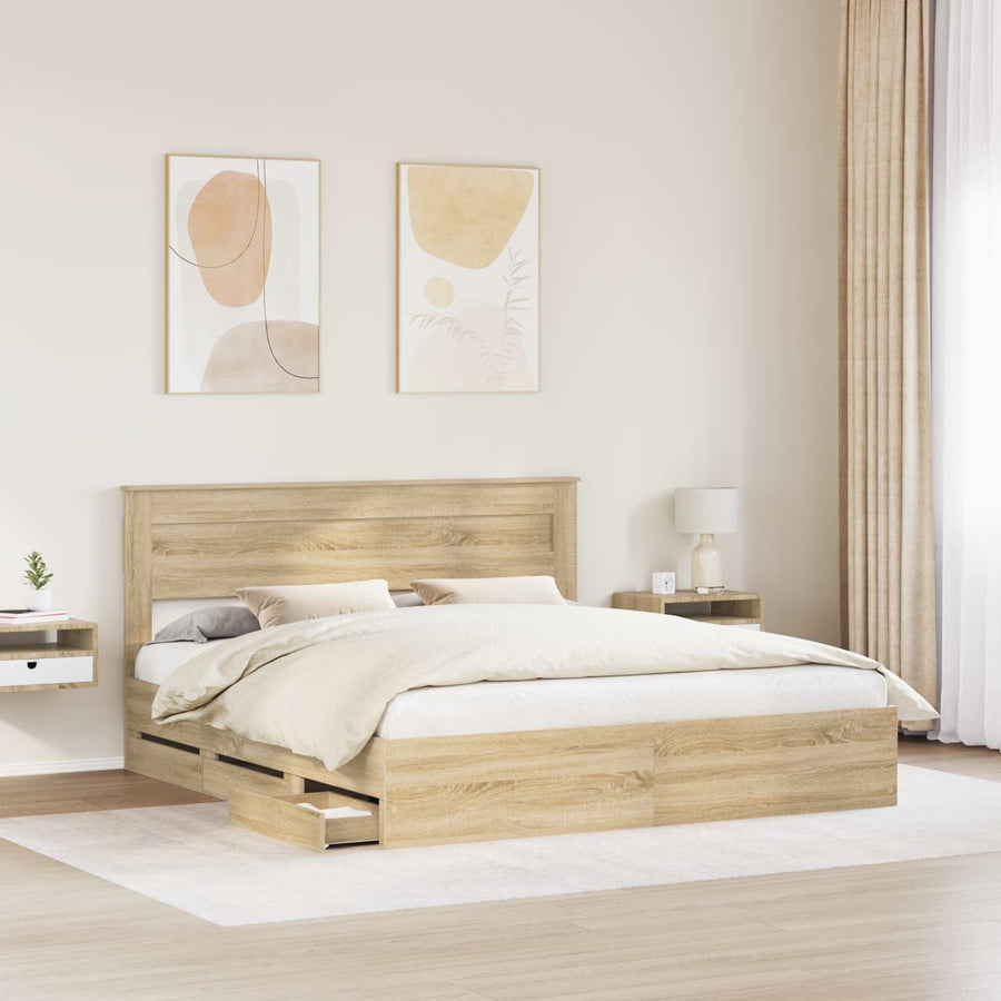 Bed Frame with Drawer Sonoma Oak 180 x 200 cm Engineered Wood